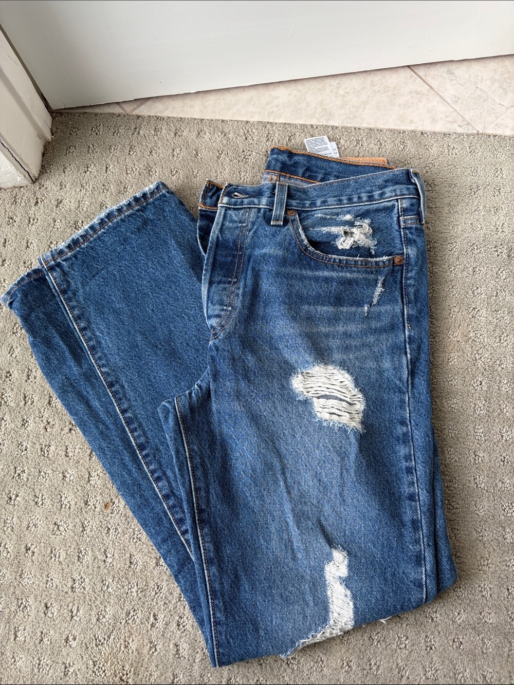 Levi's Blue Straight Ripped Jeans
